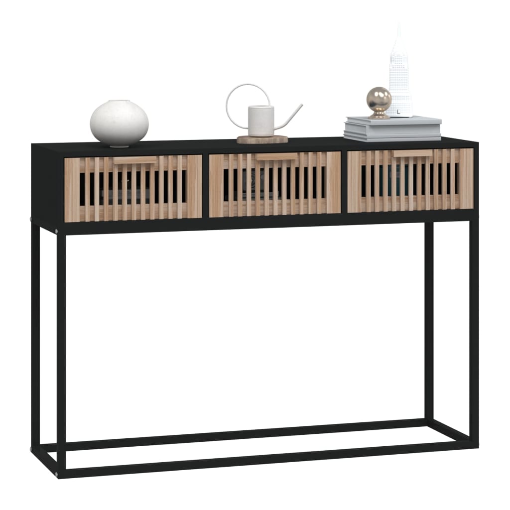 Black console table 105x30x75 cm engineered wood and iron