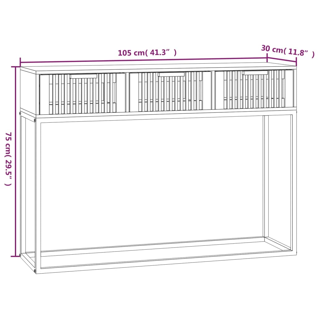 Black console table 105x30x75 cm engineered wood and iron