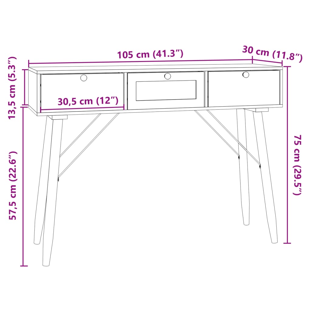 Table console avec tiroirs 105x30x75 cm bois d'ingénierie