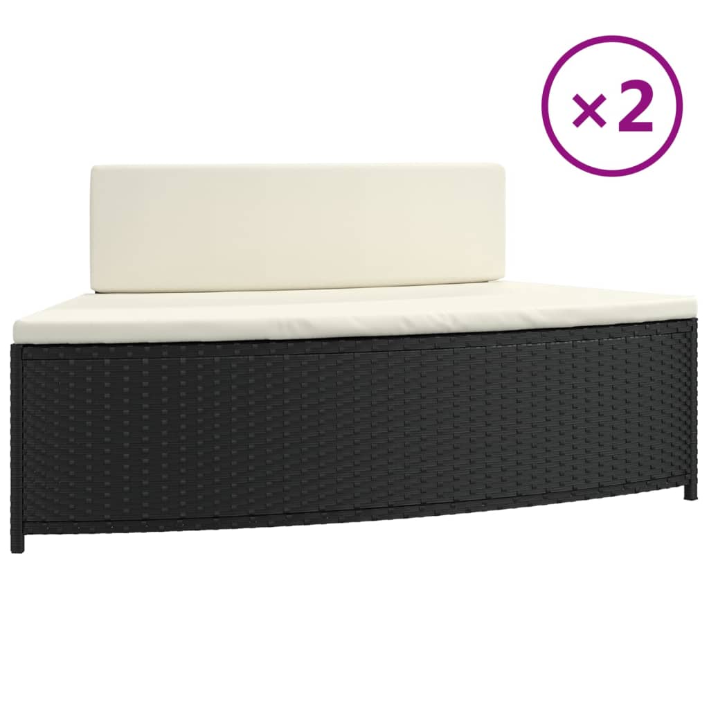 Bancs de spa avec coussins lot de 2 noir résine tressée