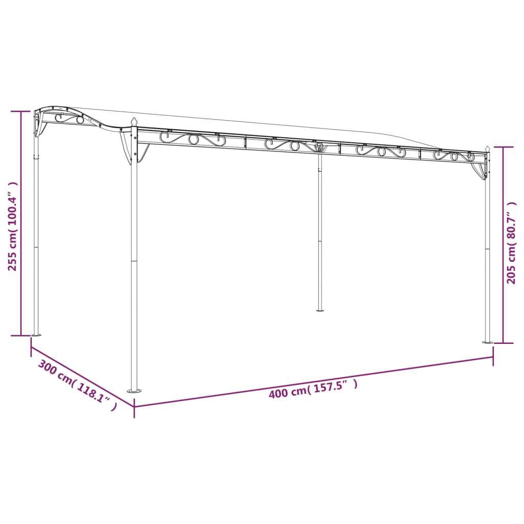 Auvent anthracite 4x3 m 180 g/m² tissu et acier