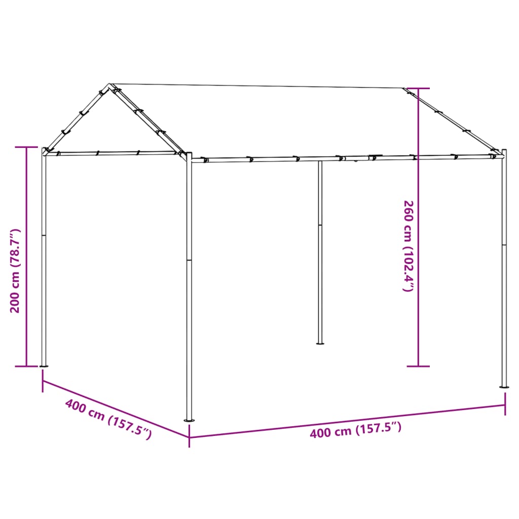 Tente à auvent anthracite 4x4 m acier et tissu