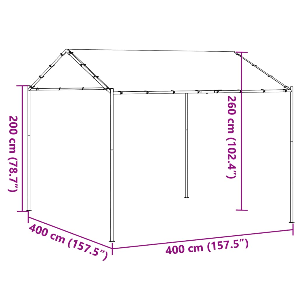 Tente à auvent beige 4x4 m acier et tissu