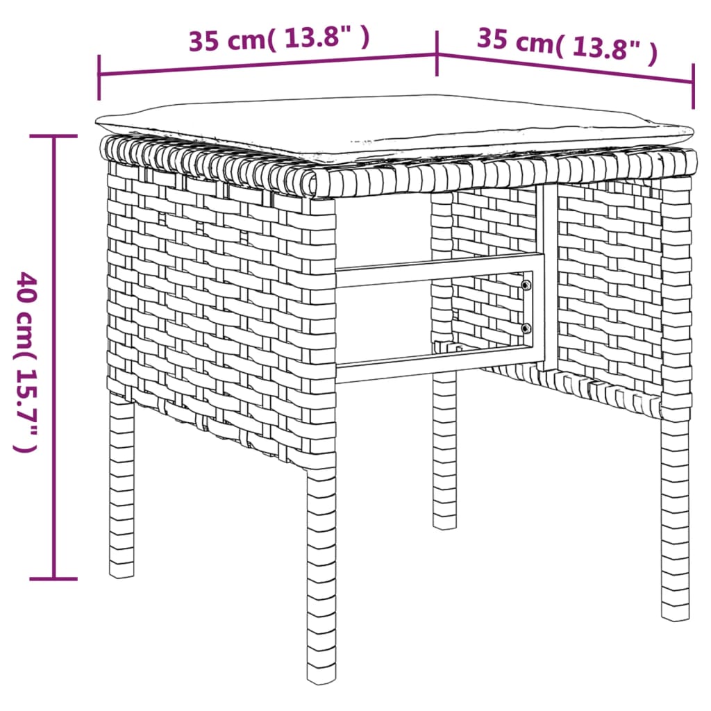 Repose-pieds de jardin et coussins lot de 4 Noir Résine tressée