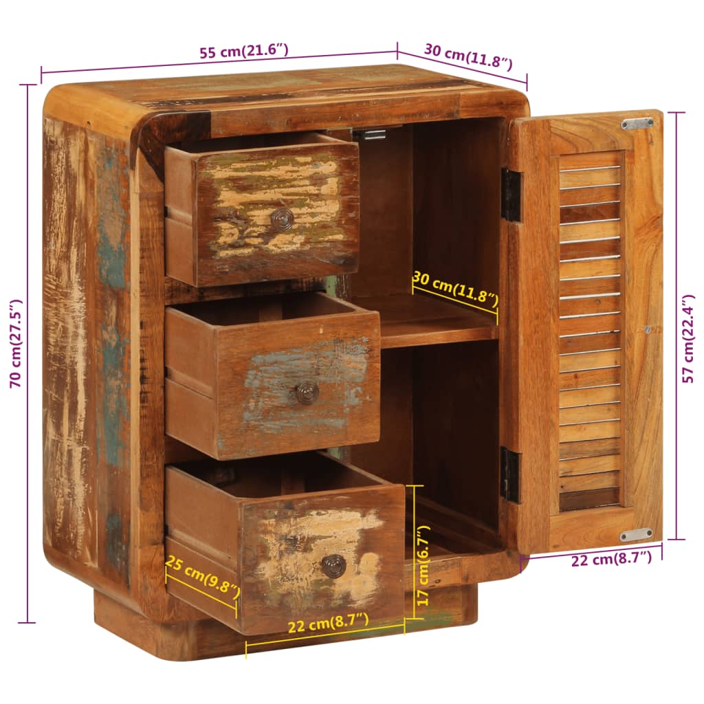 Buffet avec 3 tiroirs 55x30x70 cm bois de récupération massif