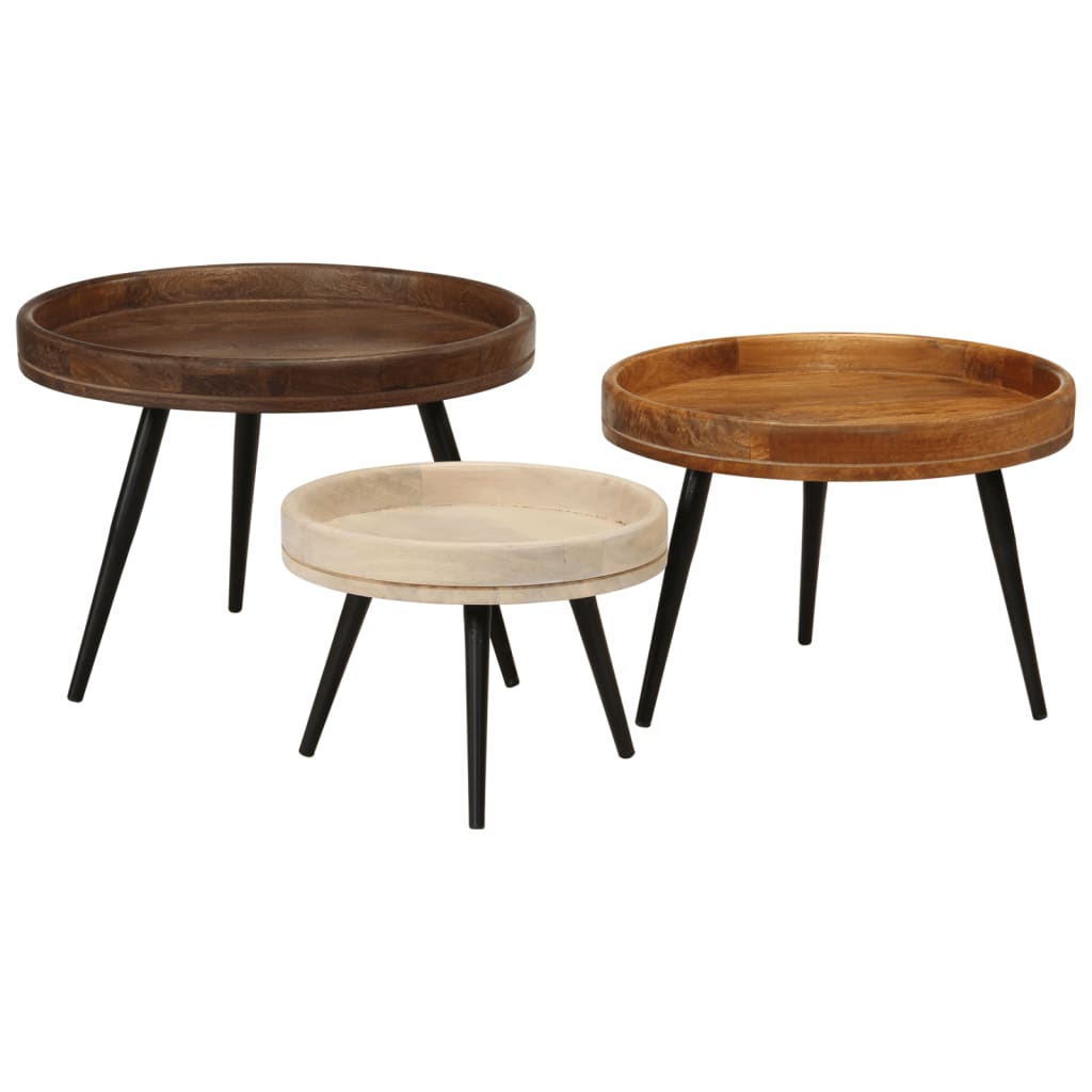 Tables basses rondes 3 pcs bois de manguier massif