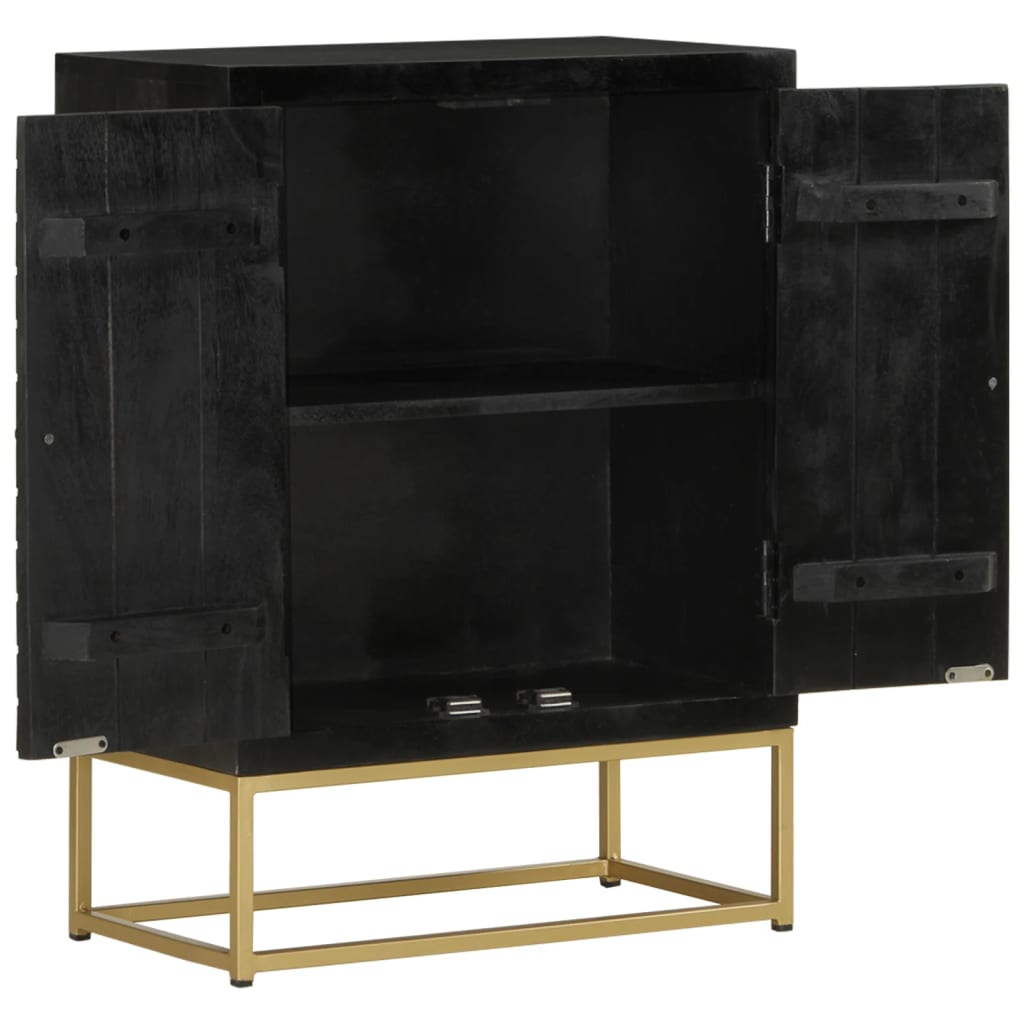 Buffet avec 2 portes noir et doré 55x30x75 cm manguier