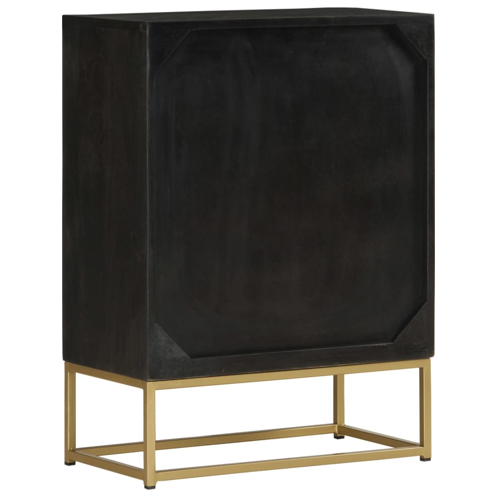 Buffet avec 2 portes noir et doré 55x30x75 cm manguier