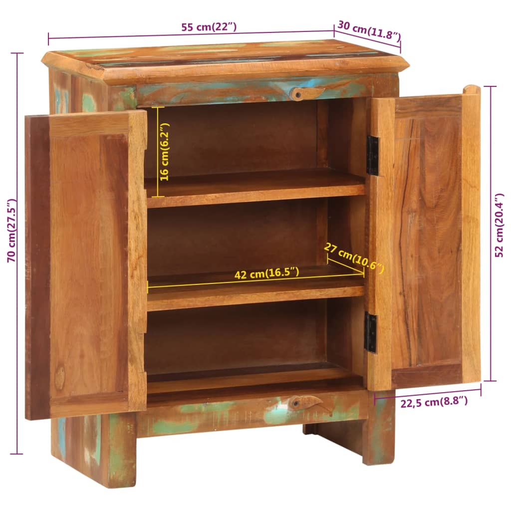 Buffet avec 2 portes 55x30x70 cm bois massif de récupération