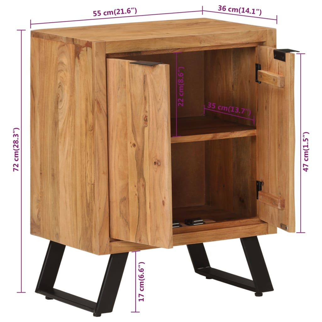 Buffet avec 2 portes 55x36x72 cm bois massif d'acacia