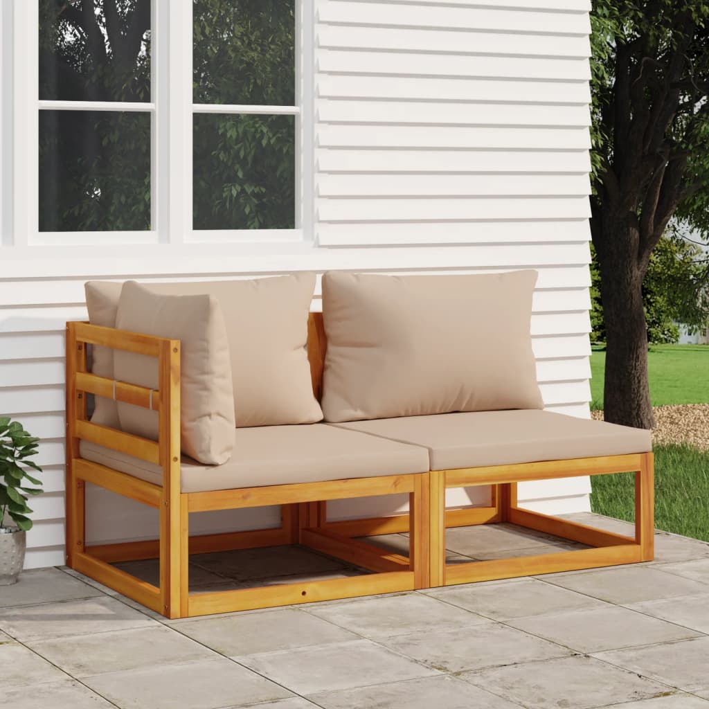 Salon de jardin avec coussins 2 pcs bois massif acacia