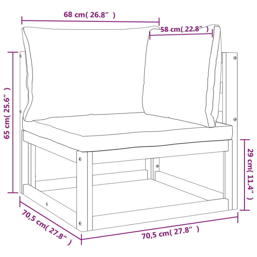 Canapé d'angle sectionnel et coussins taupe bois massif acacia