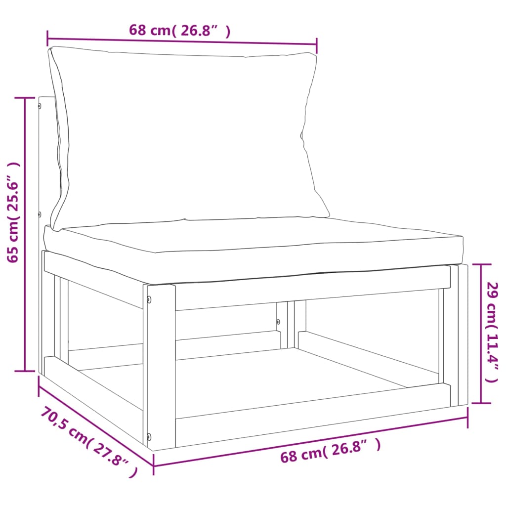 Salon de jardin avec coussins 2 pcs bois massif acacia