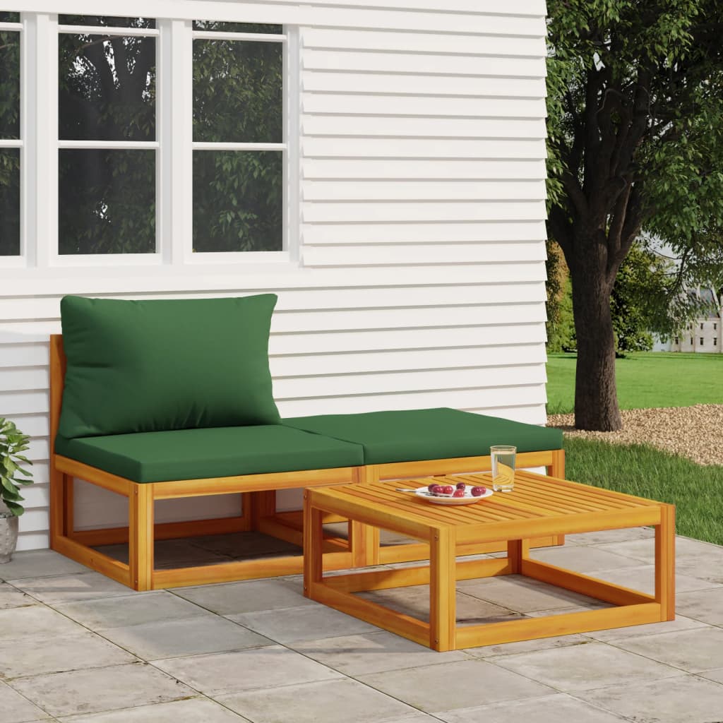 Salon de jardin 3 pcs avec coussins bois massif d'acacia