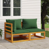 Salon de jardin avec coussins 2 pcs bois massif acacia