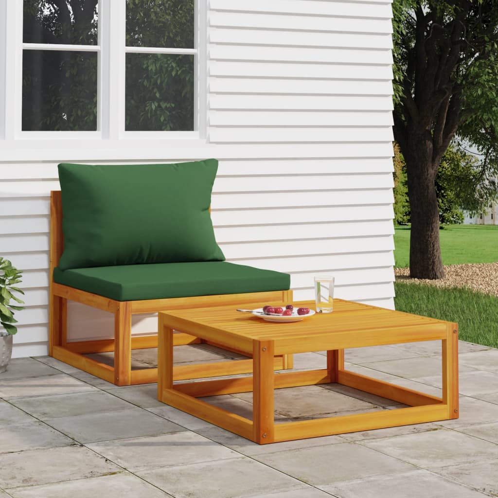 Salon de jardin avec coussins 2 pcs bois massif acacia