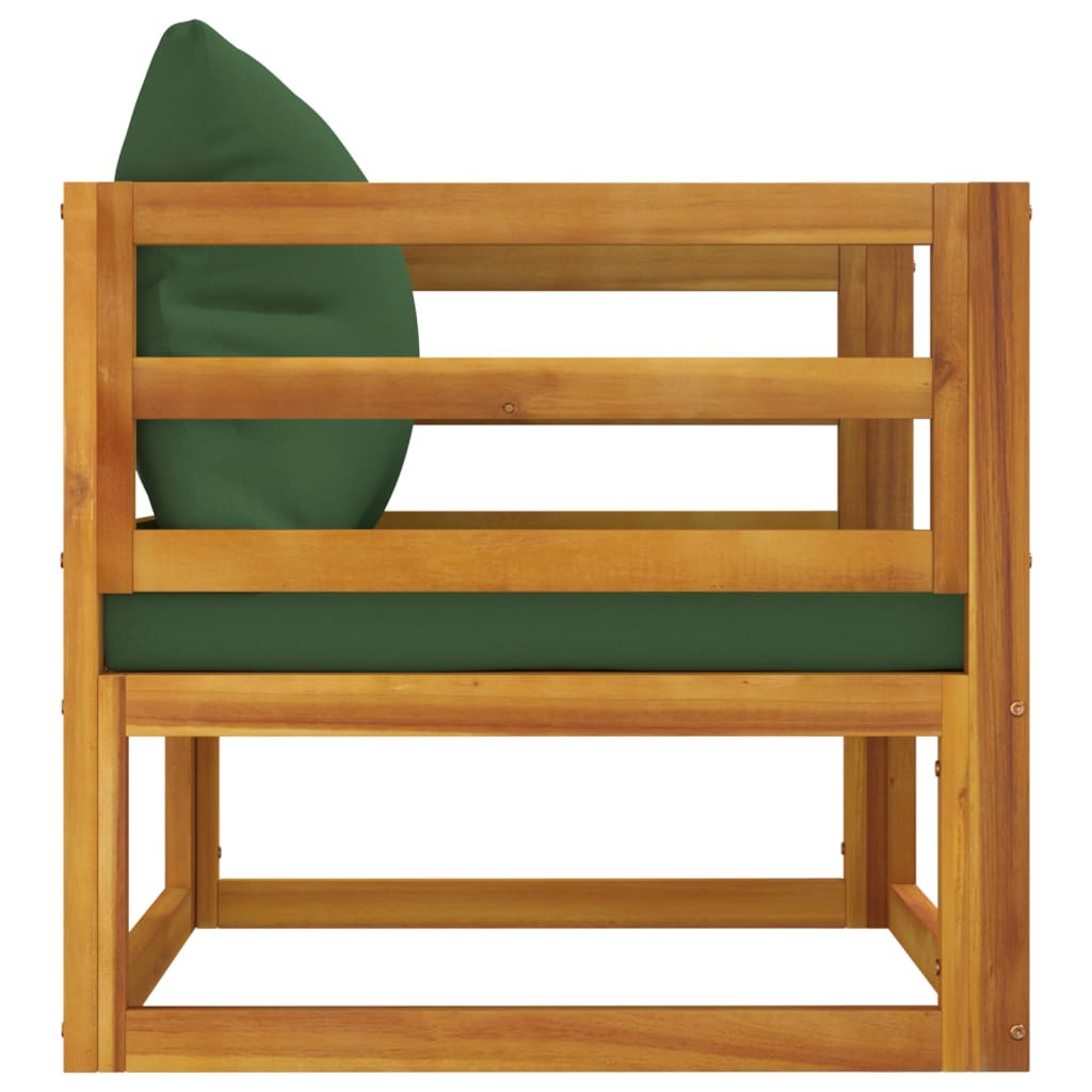 Chaise de jardin avec coussins verts bois massif d'acacia