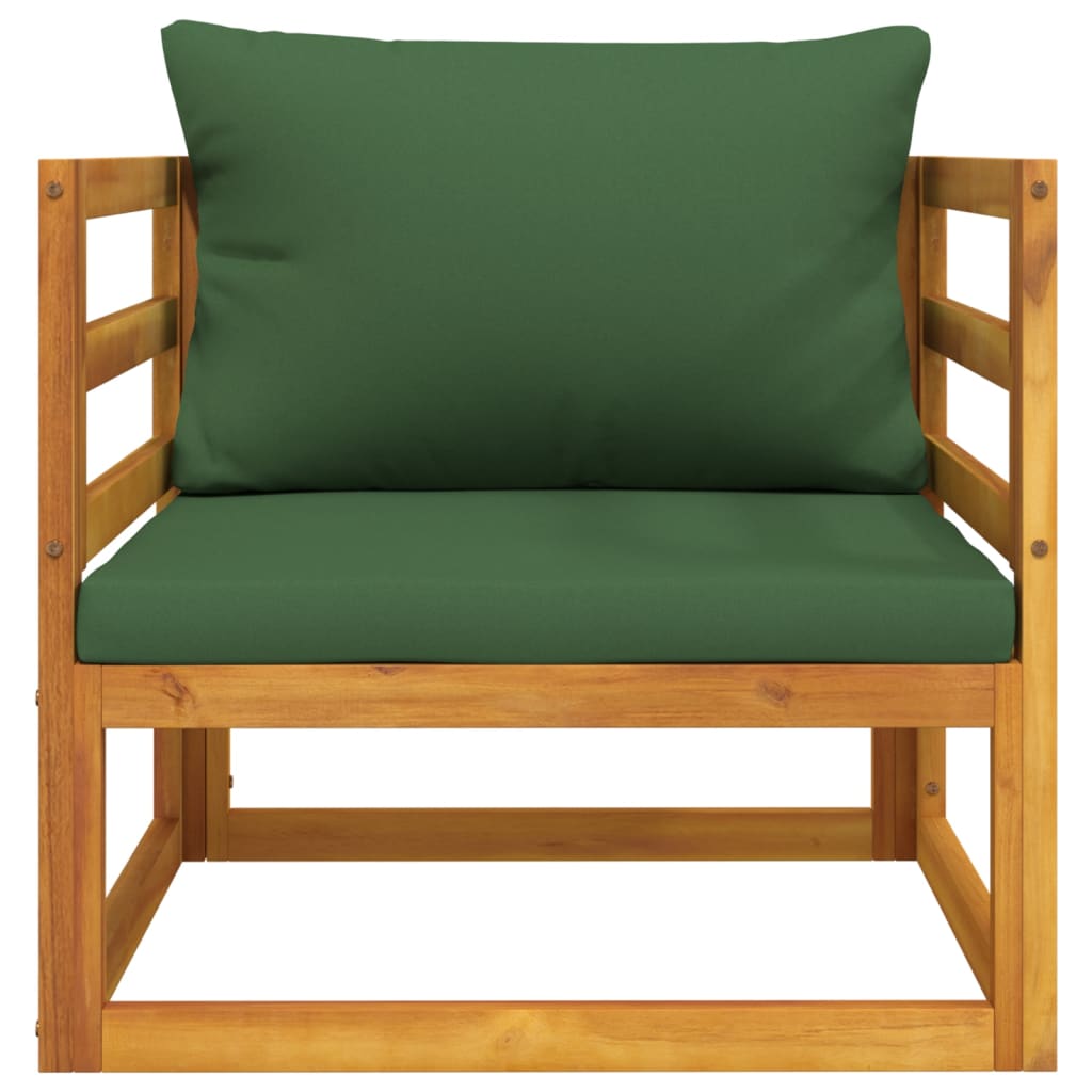 Chaise de jardin avec coussins verts bois massif d'acacia