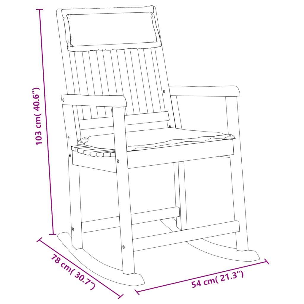 Chaise à bascule avec coussins bois massif d'acacia