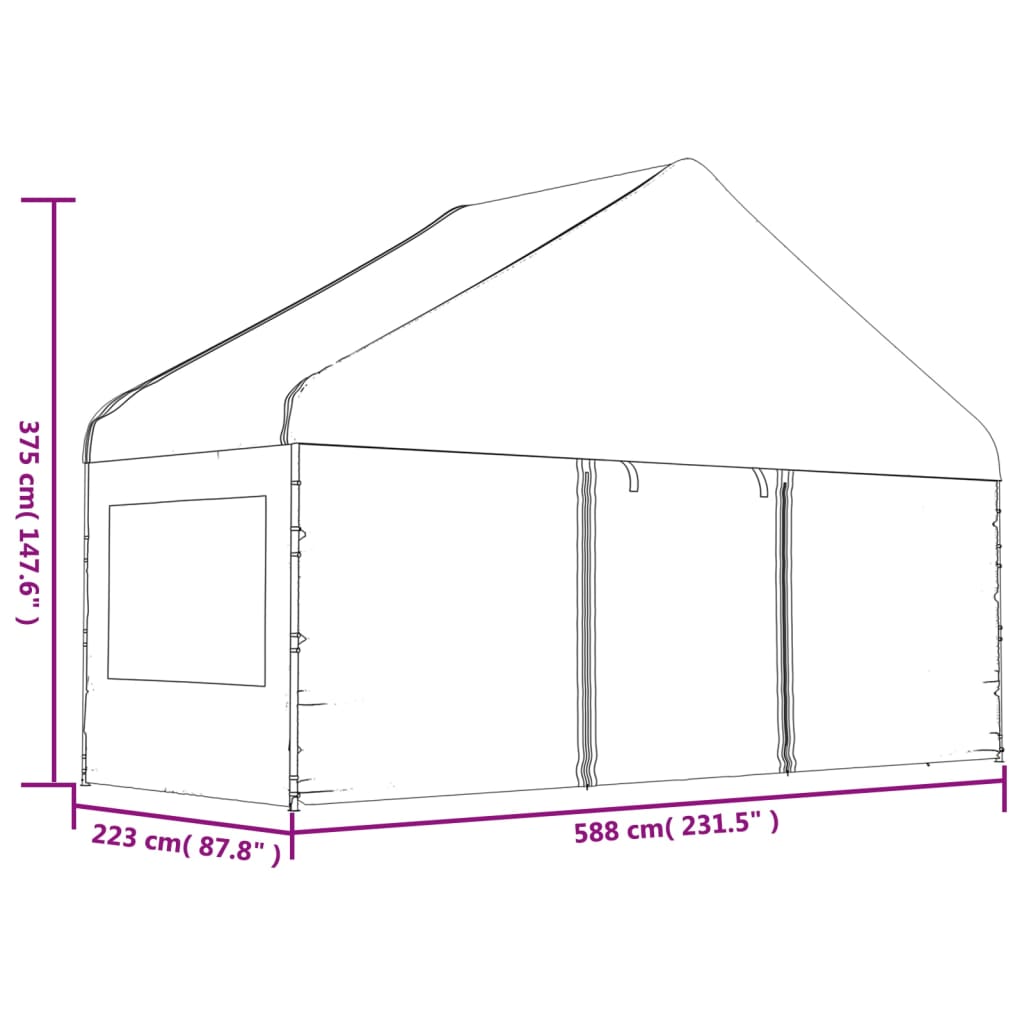 Belvédère avec toit blanc 5,88x2,23x3,75 m polyéthylène