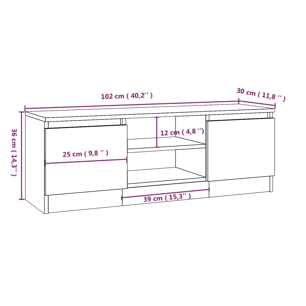 Meuble TV avec porte Chêne sonoma 102x30x36 cm