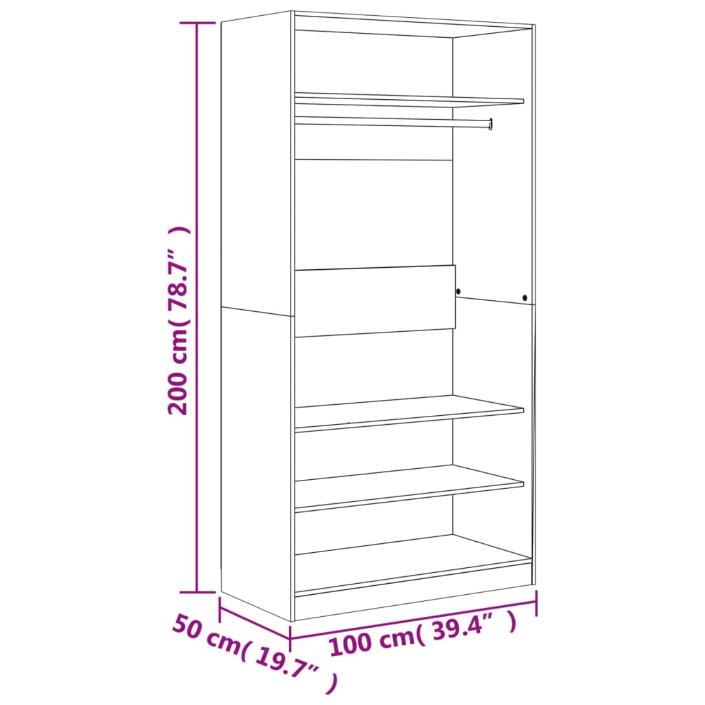 Garde-robe sonoma gris 100x50x200 cm bois d'ingénierie