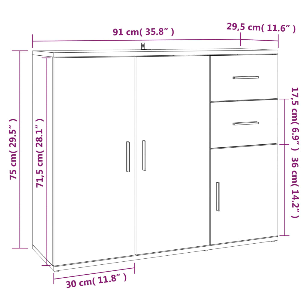 Buffet Blanc 91x29,5x75 cm Bois d'ingénierie