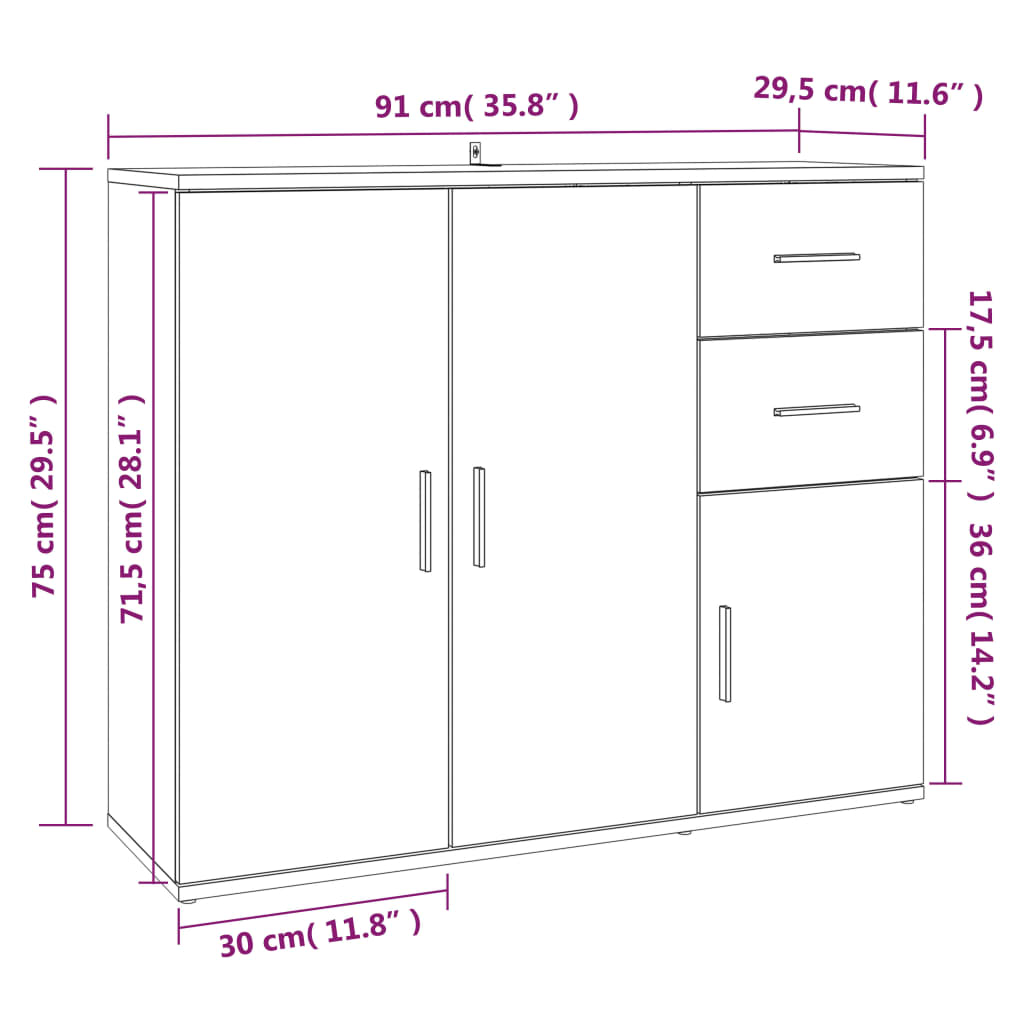 Buffet Blanc brillant 91x29,5x75 cm Bois d'ingénierie