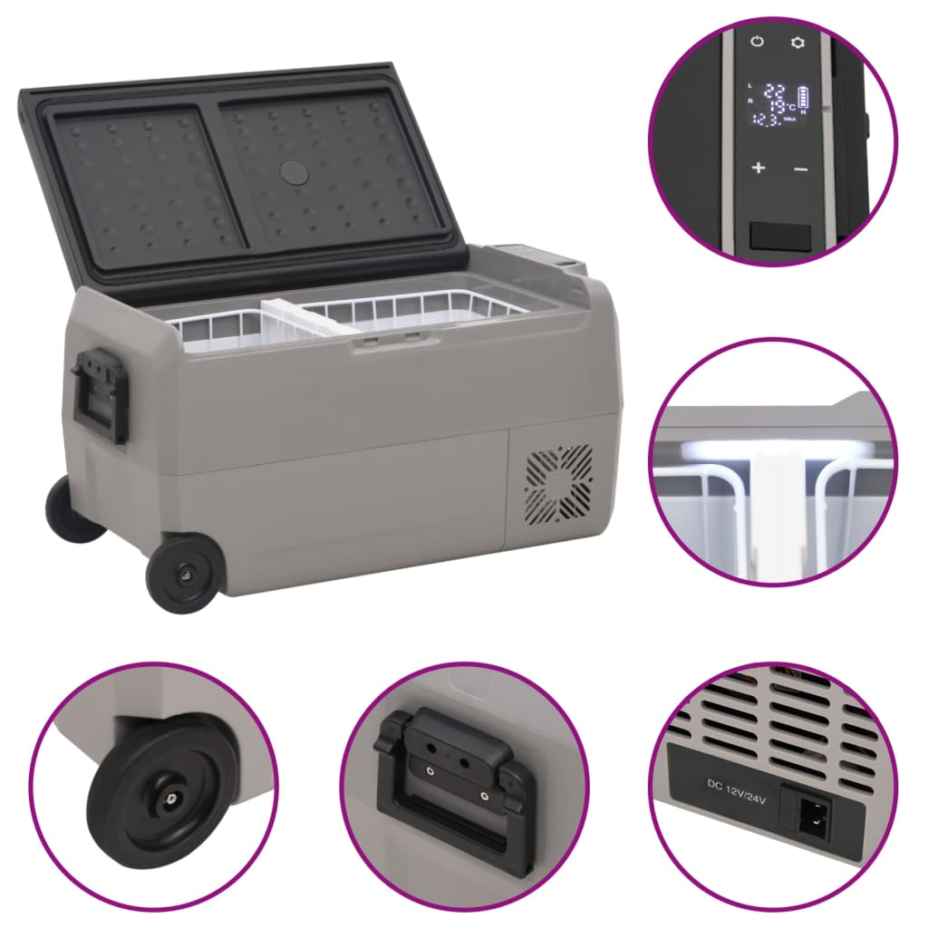 Cooler with wheel and adapter black and gray 60 L PP and PE