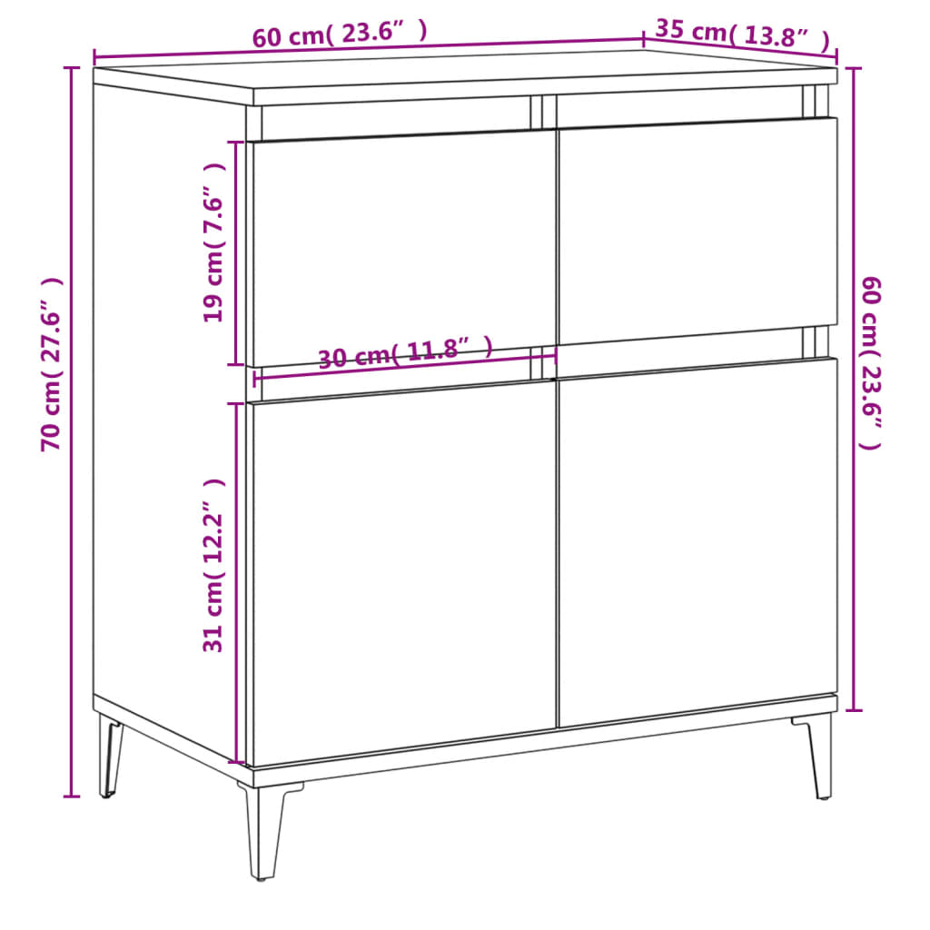 Sonoma graues Sideboard 60x35x70 cm Holzwerkstoff