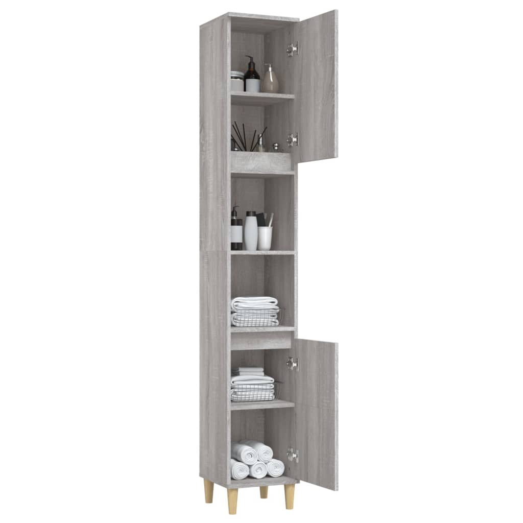 Sonoma grauer Badezimmerschrank 30x30x190 cm aus Holzwerkstoff