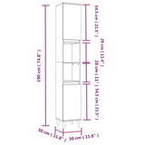 Sonoma grauer Badezimmerschrank 30x30x190 cm aus Holzwerkstoff