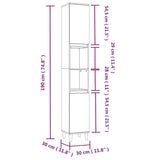 Badezimmerschrank aus brauner Eiche, 30 x 30 x 190 cm, Holzwerkstoff