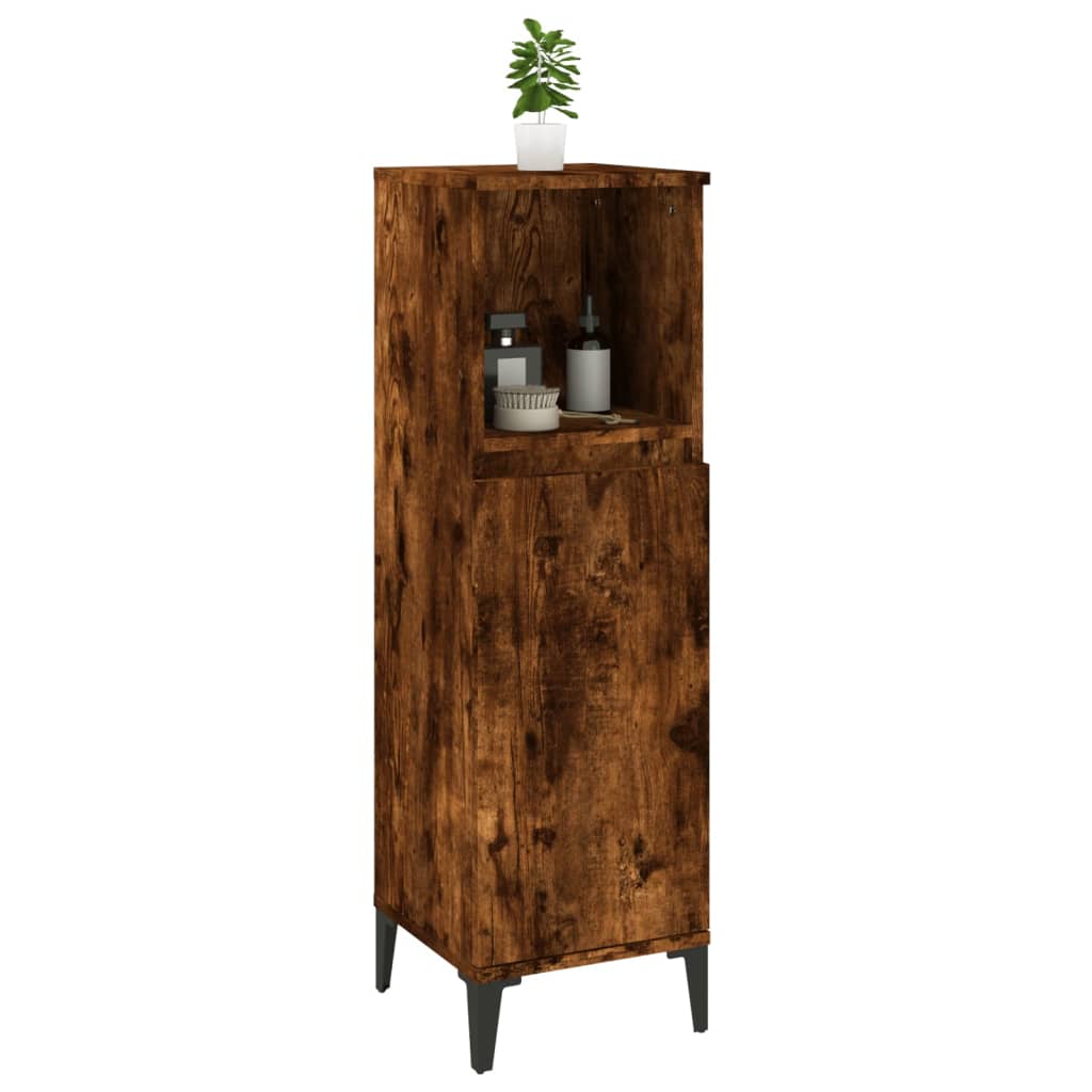 Smoked oak bathroom cabinet 30x30x100 cm engineered wood