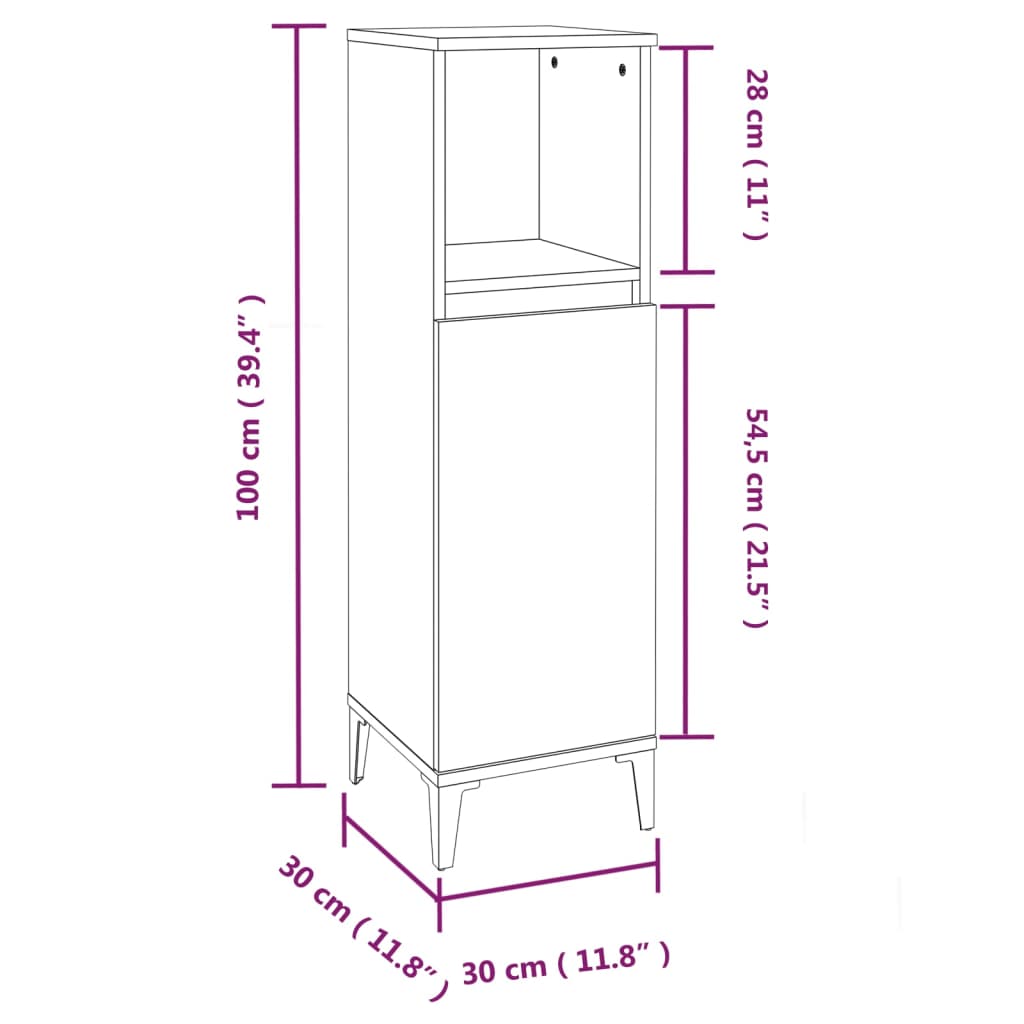 Armoire salle de bain sonoma gris 30x30x100 cm