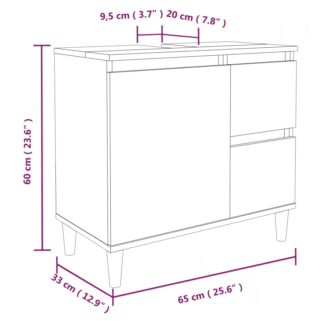 Armoire de salle de bain blanc 65x33x60 cm bois d'ingénierie