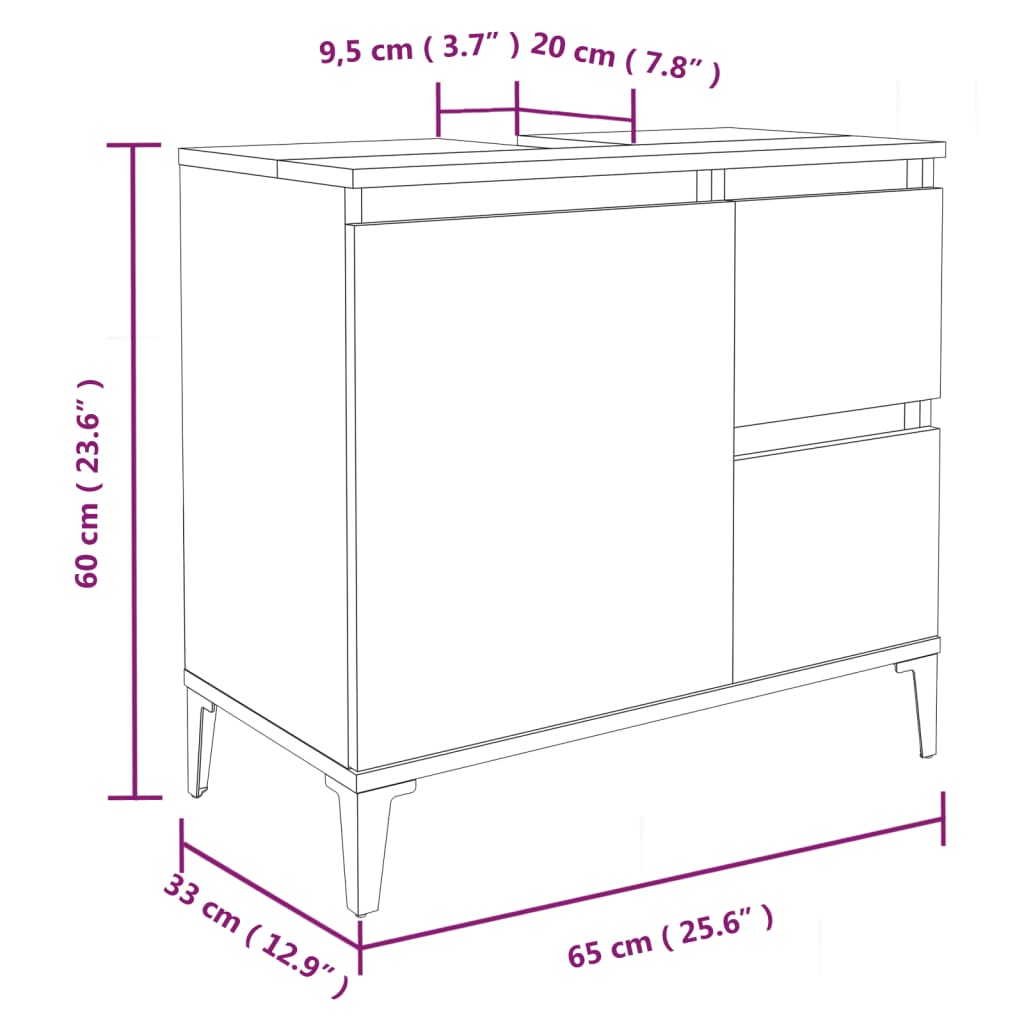 Armoire de bain chêne fumé 65x33x60 cm bois d'ingénierie