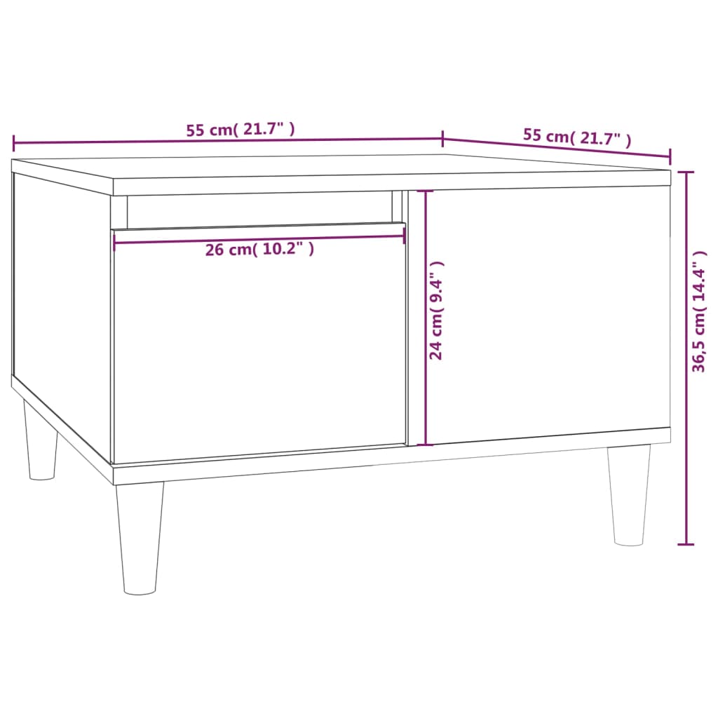 Table basse noir 55x55x36,5 cm bois d'ingénierie