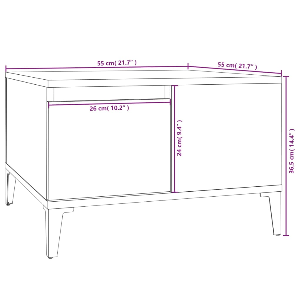 Table basse blanc 55x55x36,5 cm bois d'ingénierie