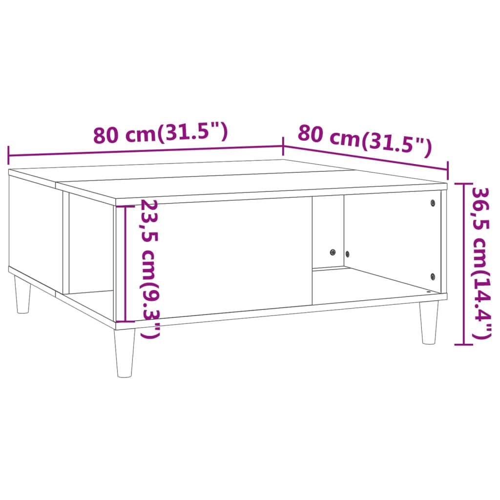 Concrete gray coffee table 80x80x36.5 cm engineered wood