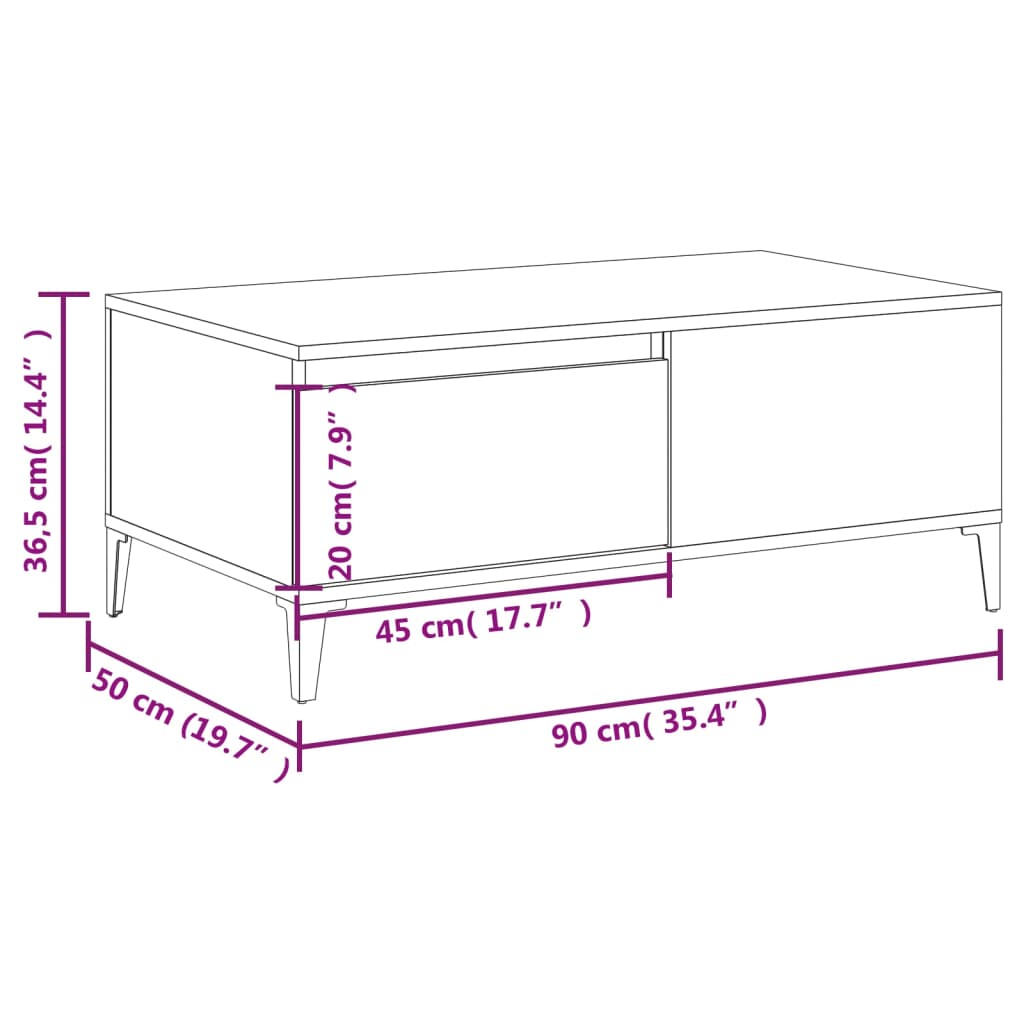 Table basse Chêne fumé 90x50x36,5 cm Bois d'ingénierie