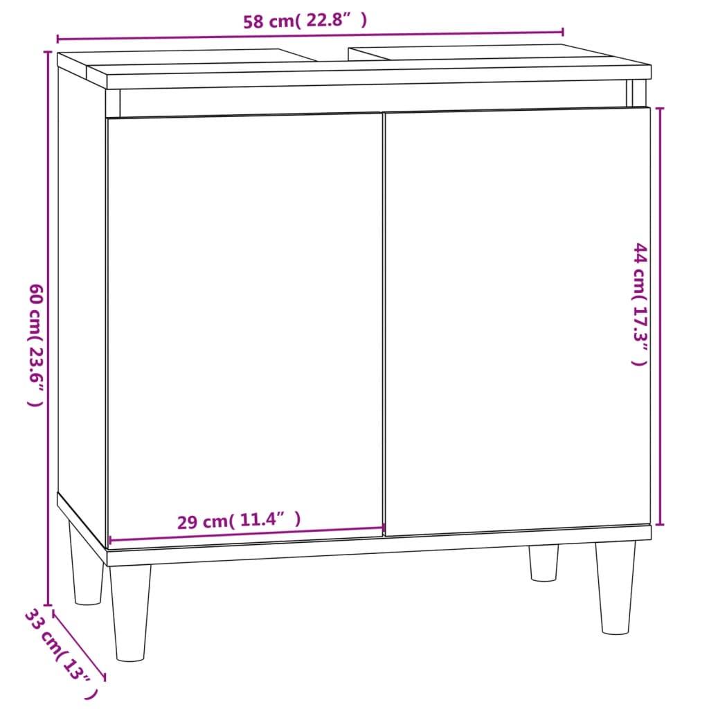 Meuble d'évier gris béton 58x33x60 cm bois d'ingénierie