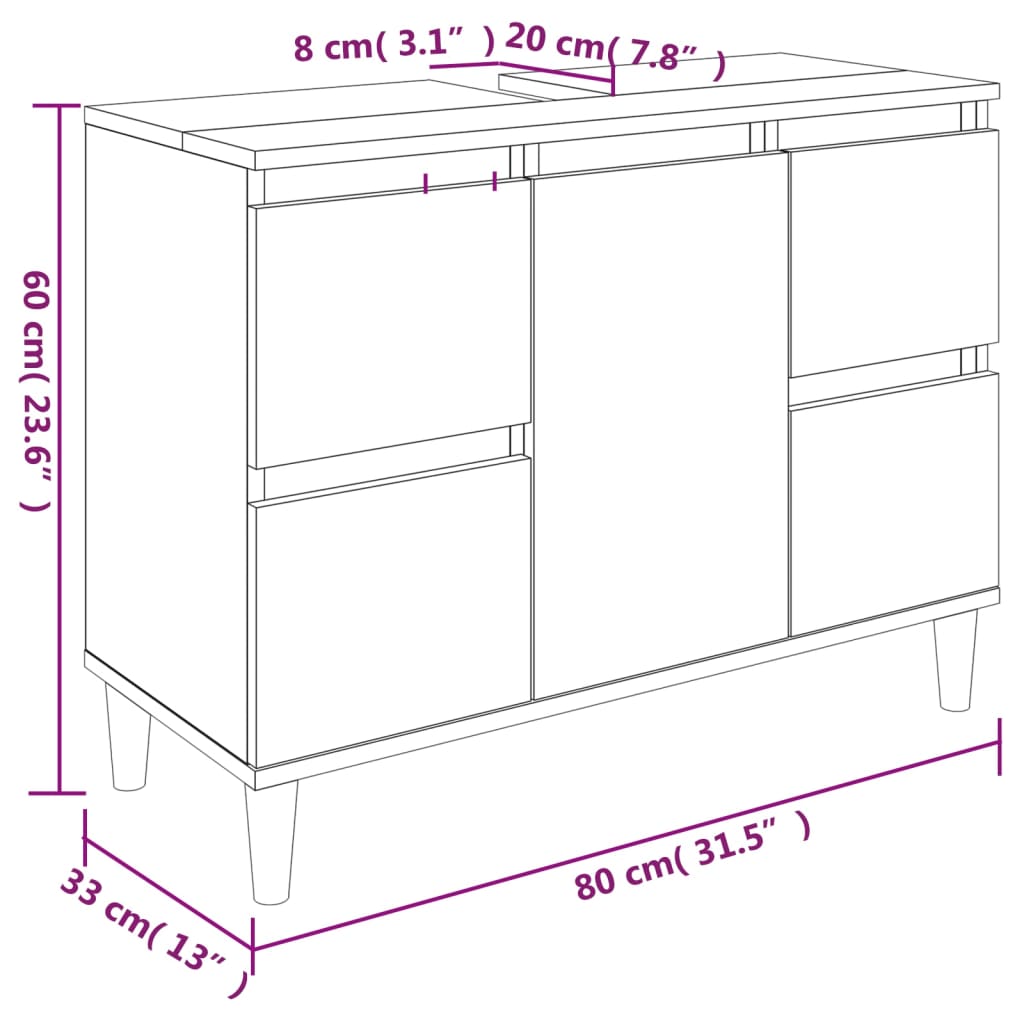 Meuble d'évier blanc 80x33x60 cm bois d'ingénierie