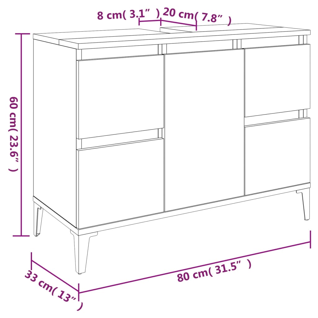 Meuble d'évier gris béton 80x33x60 cm bois d'ingénierie