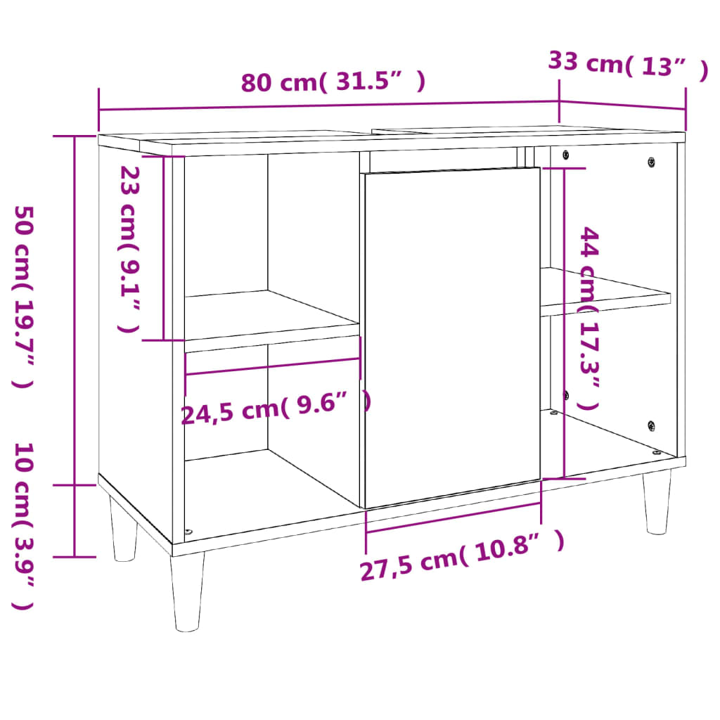 Meuble d'évier chêne marron 80x33x60 cm bois d'ingénierie