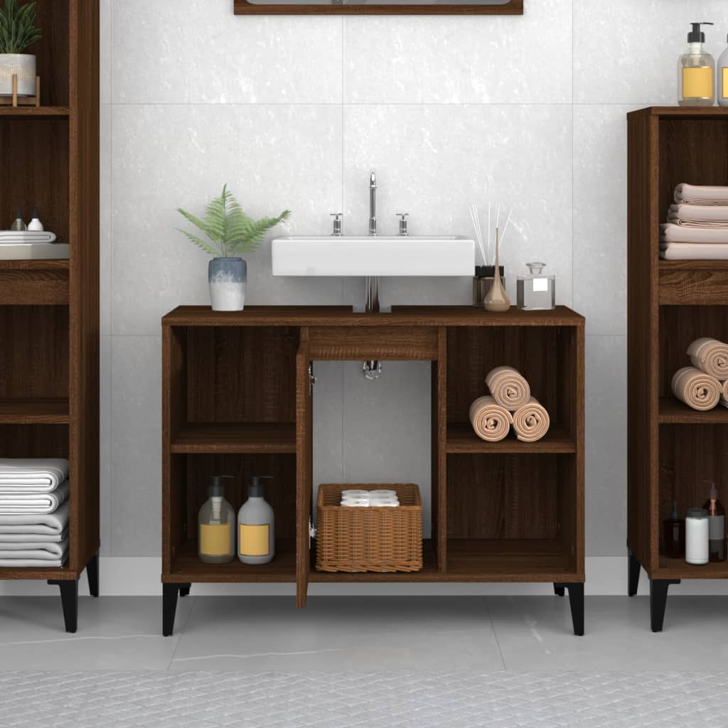 Brown oak sink cabinet 80x33x60 cm engineered wood