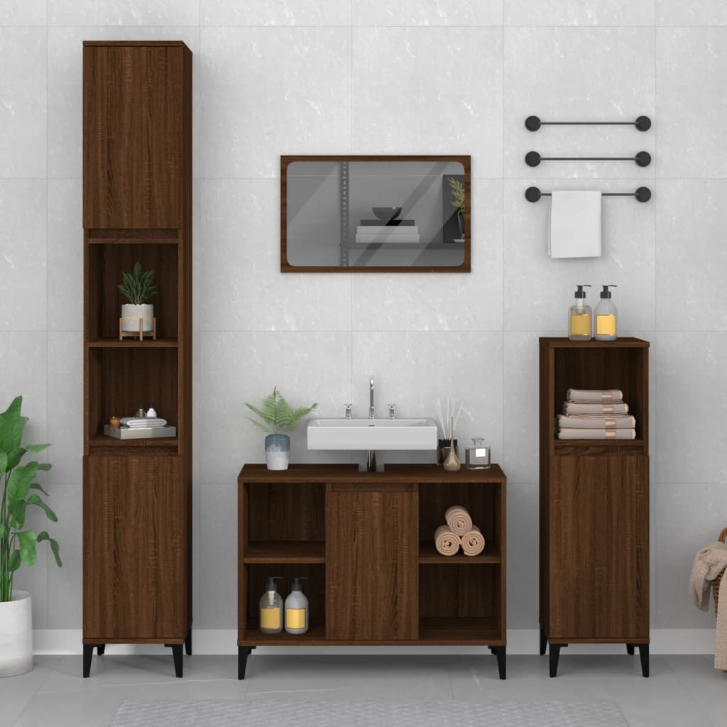 Brown oak sink cabinet 80x33x60 cm engineered wood