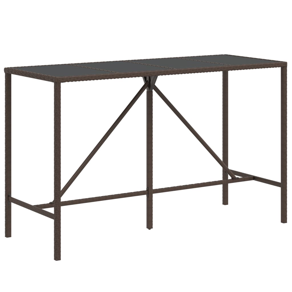 Table de bar et dessus en verre marron 180x70x110 cm poly rotin