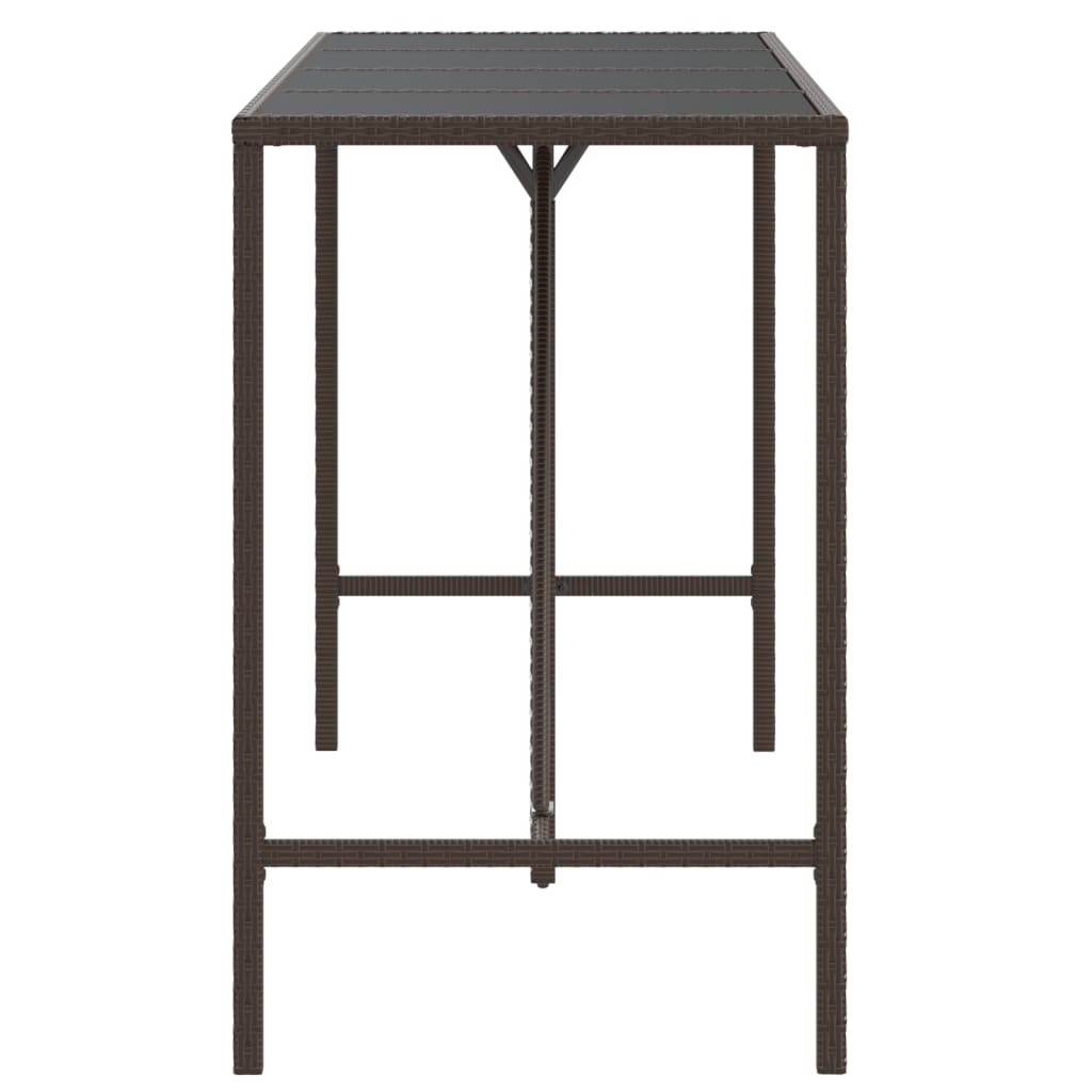 Table de bar et dessus en verre marron 180x70x110 cm poly rotin