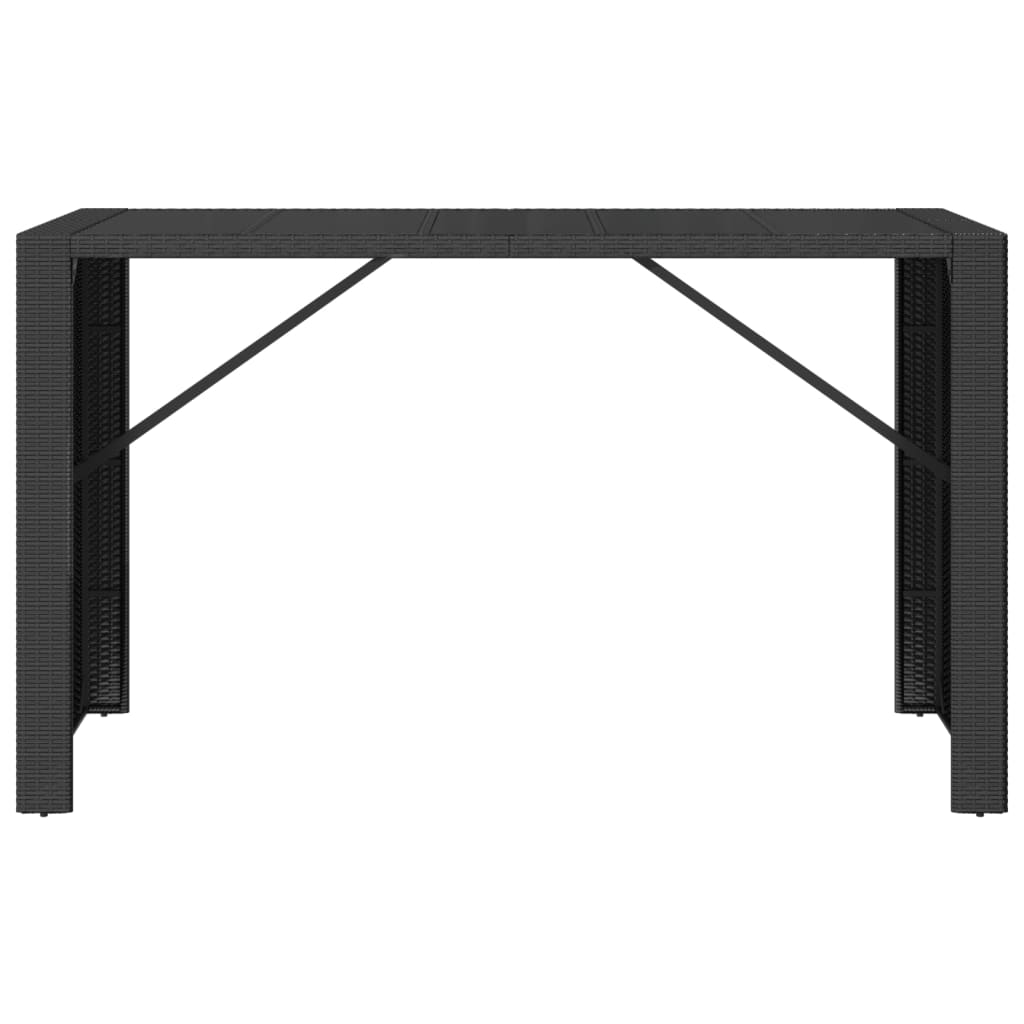 Table de bar et dessus en verre noir 185x80x110 cm poly rotin